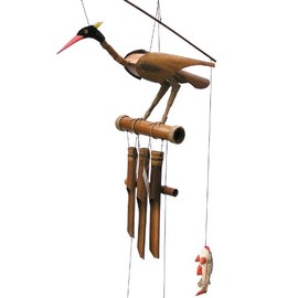 Cohasset Gifts 147 Cohasset Rodney Bobbing Head Bird Bamboo Wind Chime, Natural Wood Finish