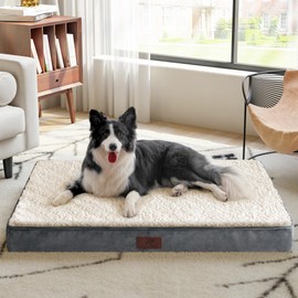 Figopage Dog Crate Bed Extra Large, Orthopedic Dog Beds for Large Sized Dog, Waterproof XL Dog Bed with Ultra Soft Sherpa Surface and Removable Cover, Egg Foam Pet Bed Mat
