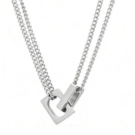 MAHONLIEN Silver Square Necklace for Men Stainless Steel Jewelry