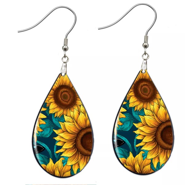 the fun things Floral Garden Sunflowers Earrings NO TARNISHING Wood