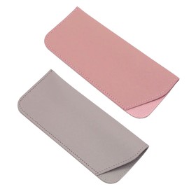 Jagowa 2 Pcs Leather Glasses Case Soft Thickened Dustproof Portable Open Glasses Storage Bag Slant Pouch for Women Men Kids (Grey, Pink)