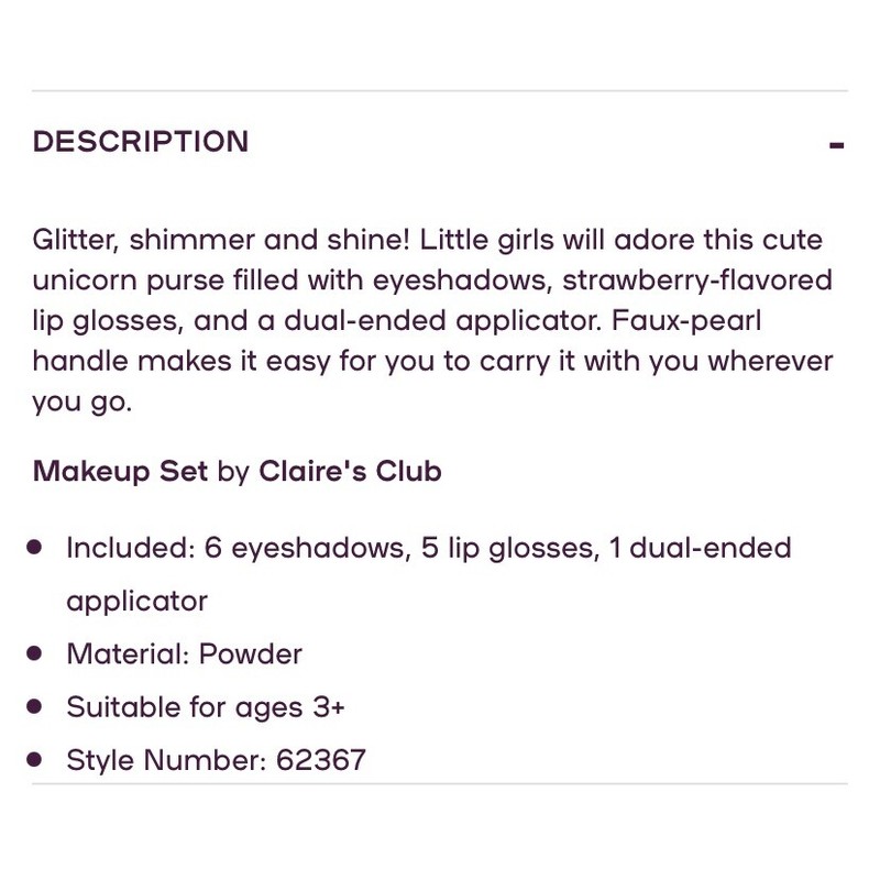 Claire’s Girls clear Glitter Pearl unicorn makeup purse Bag cosmetic