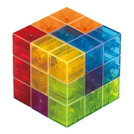 Masudaya Corporation 539-1744 Cha Cha Cube Clear Version 3D Puzzle Magnetic Block Brain Training Problem Card Included