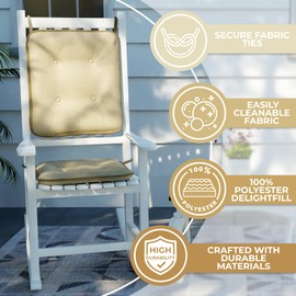 Klear Vu Porch Rocking Chair Cushion Set for Indoor and Outdoor Use, Assembled in The USA, Easy to Clean Stylish Seat and Back Pads with Fabric Ties, 20" x 17" x 2", Solid Birch