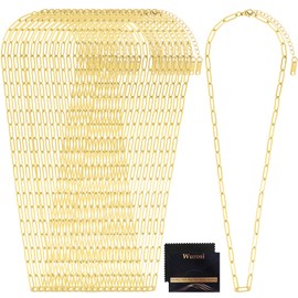 Wurosi 20 Pack 18Inch 18K Gold Plated Paperclip Charm Necklace Chains for Jewelry Making Adjustable 4mmx12mm Stainless Steel Necklace Chain with 2 Inch Extension Chain for Women