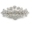 Medium Silver Tone Filigree Diamante Floral Barrette Hair Clip Grip