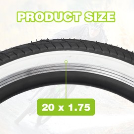 20 x 1.75 Inch Bike Tire 1 PCS Bicycle White Wall Side Black Tire Folding Bead Tyre Compatible with 20" Kids Bike, Folding Bicycle, Tricycles, Trike