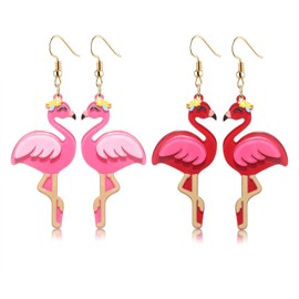 HSWE 2 Pairs Flamingo Earrings for Women Acrylic Boho Tropical Bird Dangle Earrings Cute Pink Flamingo Animal Lightweight Resin Drop Earrings Hawaiian Summer Beach Holiday Jewelry