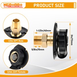 Mgoodoo 2Pcs RV City Water Inlet with Check Valve，RV Water Inlet with 3/4" NH Female to 1/2" NPT Male Flange Brass with Dust Plug for RV Camper Motorhome Trailer Marine(Black)