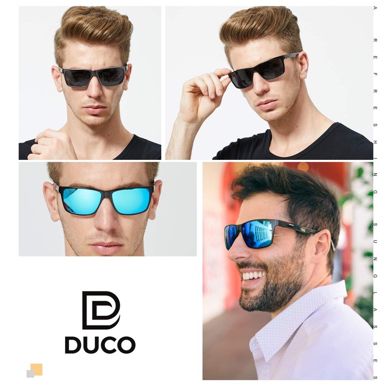 DUCO Sunglasses for Men Carbon Fiber Temples with Rectangular Polarized