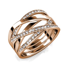 MYC-Paris - Criss Cross Ring - High Quality Brass + 18 Carat Gold-Plated - 50 High-Quality Austrian Crystals Diameter 1 mm - Birthday Gift, Mother's Day, Christmas, Rose Gold Colour, Crystal, Crystal