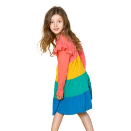 HILEELANG Big Long Sleeve Dress Ruffle Lavender Green Blue Rose Red Cotton Casual Tiered Pleated Twirly Dress 8 Years