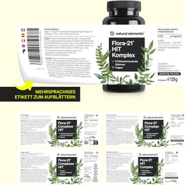 natural elements Flora 21 HIT Kulturen Complex - 6 Bacterial Strains Lactobacilli and Bifidobacteria - 60 Enteric Juice-Resistant Capsules - Laboratory Tested, Vegan, High Dose and Produced in Germany