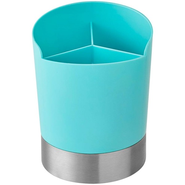 GEEX DEPOT Blue 3-Compartment Straw & Utensil Holder with Stainless
