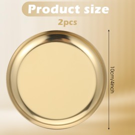 2 Pack 4 Inch Gold Round Serving Trays, Stainless Steel Decorative Jewelry Tray Vanity Tray Candle Drink Plate Small Storage Organizer Trays for Bathroom Candle, Perfume, Countertop