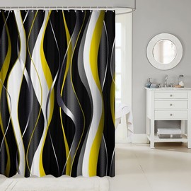 Yellow Grey Black Fabric Shower Curtains Geometric Spiral Pattern Shower Curtain for Boys Girls Abstract Art Bathroom Waterproof Accessories with 12 Hooks Modern Luxury Curtains,72x78 Inch