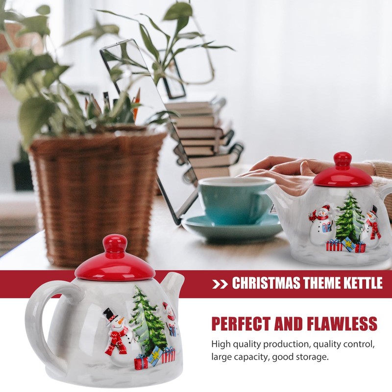 Housoutil Christmas Tree Teapot, Christmas Teapot with Handle, Ceramic Christmas