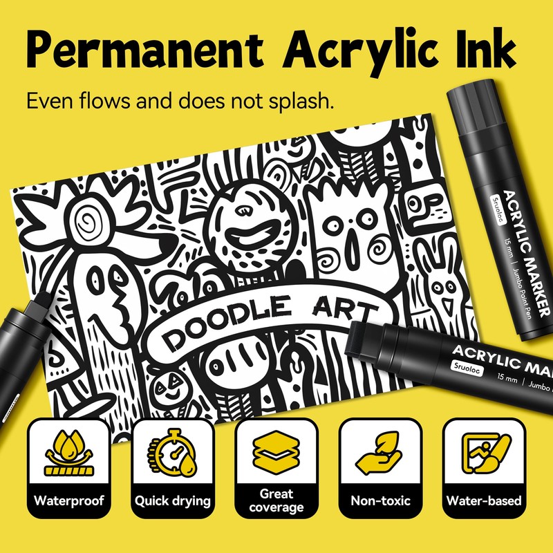 SRUOLOC 3 Jumbo Permanent Markers Silver, 15mm Thick Wide Tip,