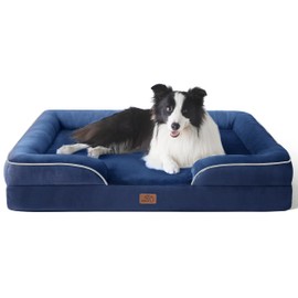 Bedsure Orthopedic Dog Bed for Large Dogs - Big Washable Dog Sofa Beds Large, Supportive Foam Pet Couch Bed with Removable Washable Cover, Waterproof Lining and Nonskid Bottom, Navy Blue