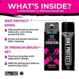 Muc-Off Bike Protect 500ml + 3 Brush Set | Premium Protection Spray & Corrosion Inhibitor | Non-Sticky Shine Protectant | Safe on Carbon Fibre & Metals | Includes Bike-Brush Kit