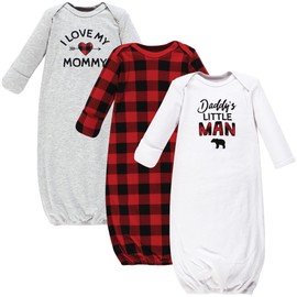 Hudson Baby Unisex Baby Cotton Gowns, Buffalo Plaid Family, 0-6 Months