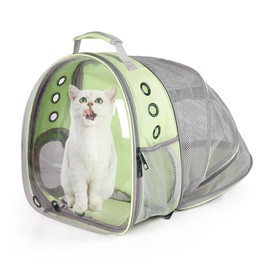 Cat Backpack Carrier Expandable Ventilate Transparent Pet Dog Backpack for Large Cats Hiking, Travel, Outdoor, Airline-Approved Space Capsule Backpack (Green)