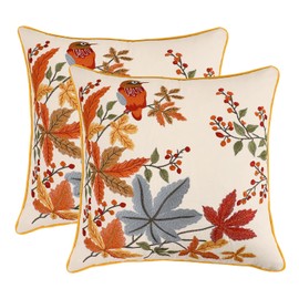Tosleo Embroidered Throw Pillow Covers 16x16 Pack of 2 Vintage Birds with Maple Leaves Farmhouse Pillow Cushion Case Decorative Pillowcases Square Floral Pillow Case for Fall Thanksgiving Party Decor