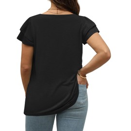 Plus Size Shirts for Women 4X Casual Square Neck Tops Summer Cute Tees Loose Fit Tunics Black