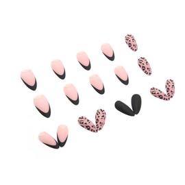 24 Pcs Almond Shaped Fake Nails Medium Press on Nails Leopard Print False Nails Summer Artificial Gold Line Design Fake Nails for Women Acrylic Stick on Nail with Adhesive