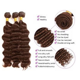Leruikair Human Hair Bundles 10 12 14 Inch Deep Wave Human Hair Bundles Chocolate Brown Color 4 Unprocessed Brazilian Soft Quick Weave Hair for Black Women