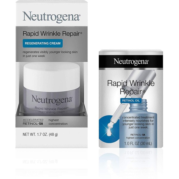 Neutrogena Rapid Wrinkle Repair Face Oil Retinol SA Serum for Face, 1.0 fl. Oz, and Neutrogena Rapid Wrinkle Repair Retinol 1.7 oz 1 ea