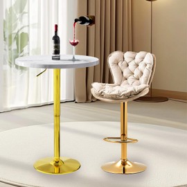 YHGSYXL Gold Cocktail Tables Round Bar Table Height Adjustable 27.9''-35.4'' Pub Table with Metal Base Modern Style for Kitchen, Bar, Office & Dining Room Sturdy & Stylish