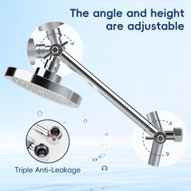 Rain Shower Head with Extension Arm 11 Inch Universal Connection to Shower Heads, Shower Head Extension with Locking Joint, Round Shower Head, Anti-limescale Shower Head
