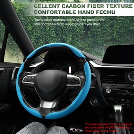 Amiss Nappa Leather Steering Wheel Cover, 3PCS Segmented Steering Wheel Protector, Universal 99% Car Wheel Cover Protector (Blue)