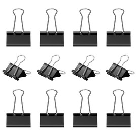 12 Pcs Binder Clips, 51mm Black Large Paper Clamps Foldback Clip, Metal Binder Clip - Paper Clips - Stationary Clips - Paper Binder Clip - Clip Clamp - Calendar Clips - Paper Grips - Bulldog Clips