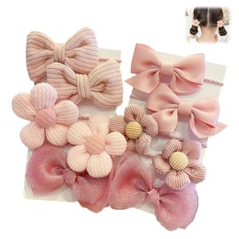 AzureRay Pack of 10 Cute Hair Bobbles Girls Pink Bow Flower Design, Cute Baby Hair Scrunchies & Hair Accessories Children's Set