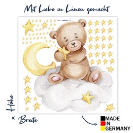 Cuddly Bear on the Cloud V292 | Hand-Drawn | Sticker Nursery | Wall Sticker for Children's Room Teddy Bear with Stars Teddy (100 x 100 cm)