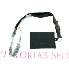 Victoria's Secret Pink Lanyard Bifold Wallet Mesh Pure Black NWT
