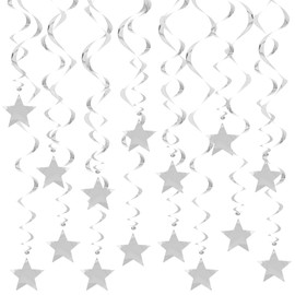 Sdfvsdg Silver Star Hanging Swirl Decorations Ceiling Swirl Foil Decoration Hanging Spirals Streamers Party Supplies for Graduation Wedding Baby Shower Decorations