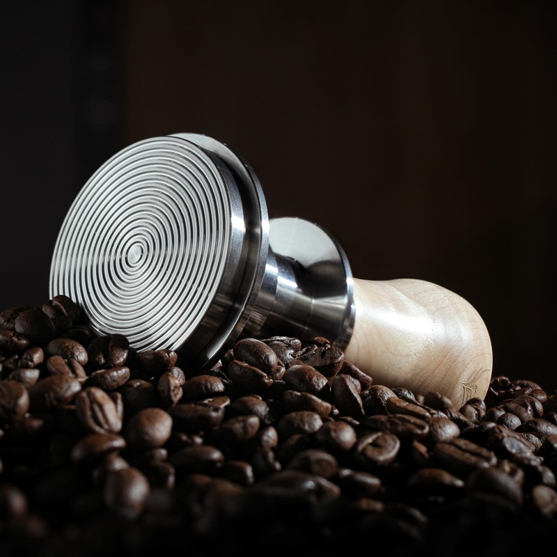 KNODOS 58.5mm Spring Loaded Espresso Tamper with Maple Handle –