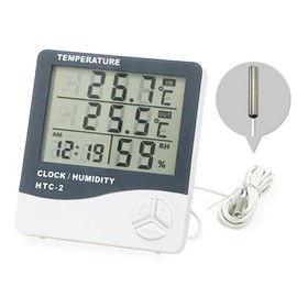 Rise Japan Digital Thermometer/Hygrometer, with Clock Function, Thermometer, Hygrometer, Can Measure Outside Air Thermometer, Hygrometer, Digital Display, Stand-alone Type, Wall Mounted, Dual-Use,