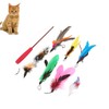 9pcs Cat Feather Wand Toy 3 Sections Retractable Cat Interactive
