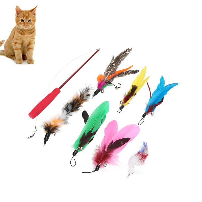 9pcs Cat Feather Wand Toy 3 Sections Retractable Cat Interactive