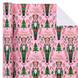 WRAPAHOLIC Christmas Wrapping Paper - Mini Roll - 17 Inch x 33 Feet - Pink Nutcracker Design for Christmas, Holiday, Party Celebration