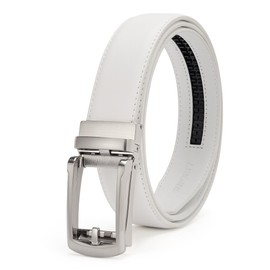 SKiporty Men's Ratchet Belts Genuine Leather with Adjustable Slide Belt for Mens Comfort Dress Casual Jeans,C-White,46" to 52"Waist Adjustable