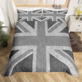 Loussiesd United Kingdom Flag Duvet Cover Union Jack Comforter Cover Grey UK Flag Bedding Set For Kids Adults Geometric Ultra Soft Double Size Zipper