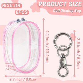 6 Pcs Clear Figure Display Bag with Keychain, Zipper Clear Display Case, Mini Doll Pouch for Figures Collectibles (Colorful)
