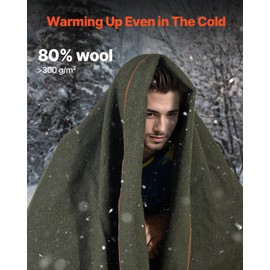 Happybuy Wool Camping Blanket, Large, Warm, Wearable, Stadium-sized. Waterproof, Windproof, Flame Retardant, Great for Outdoors, Picnics, Hiking, Sports Events, Travel, 64" x 88" (80% Wool),Army Green