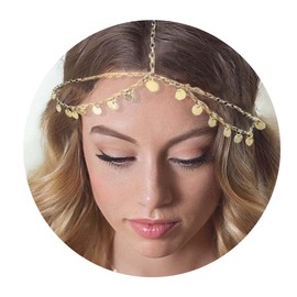 Fortune teller costume women, costume fortune teller boho head chain gold chain beads headpiece bridal prom costume hairstyle accessory for women and girls head chain gold