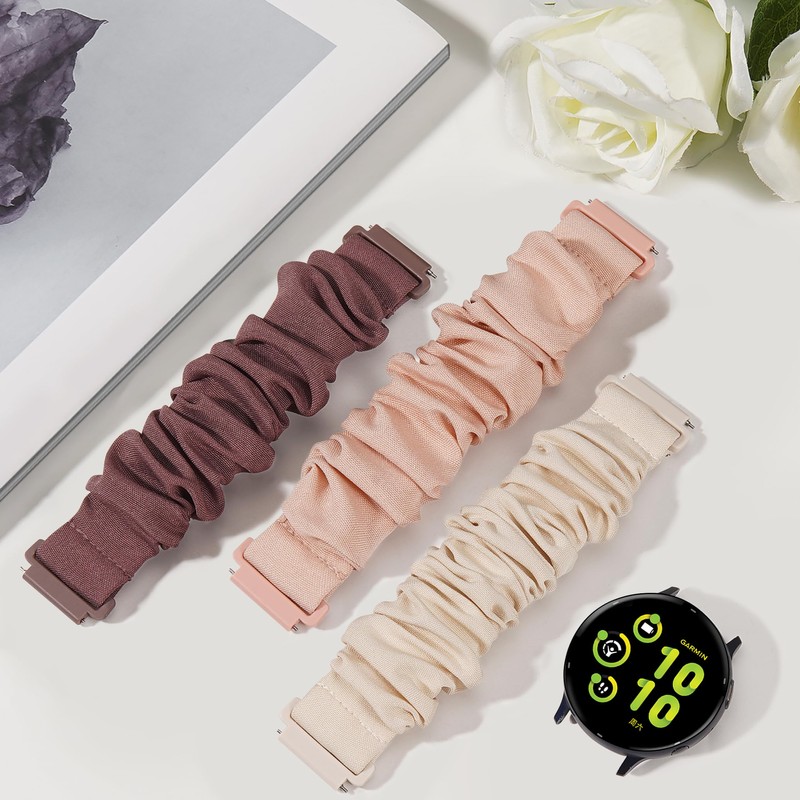 Stretchy Scrunchie Bands Compatible with Garmin Vivoactive 5/6, 20mm Nylon
